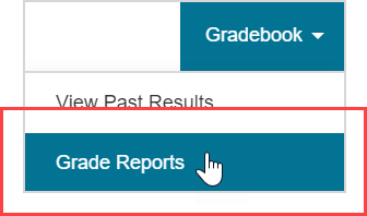 "Grade Reports" is the second option of the student Gradebook menu.